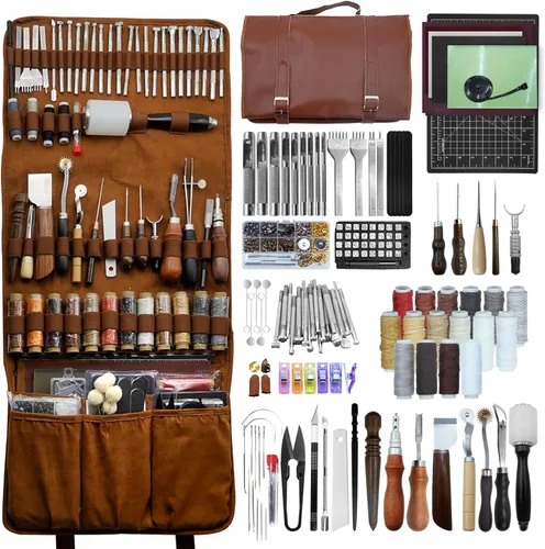 EDIETH Kit profesional de herramientas de artesanía de cuero, juego de herramientas y trabajo de cuero con estampado de acero de alto carbono,