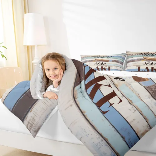 Miniatura 7 de Lake Life - Juego de edredón de tamaño individual para niños, adolescentes, juego de ropa de cama de madera rústica, transpirable, decoración