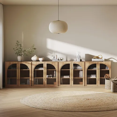 Miniatura 17 de BELLEZE Aparador Modular Acanalado Buffet con Almacenamiento, Mesa Consola Moderna de Mediados de Siglo con Puertas Arqueadas Simétricas, Elegante