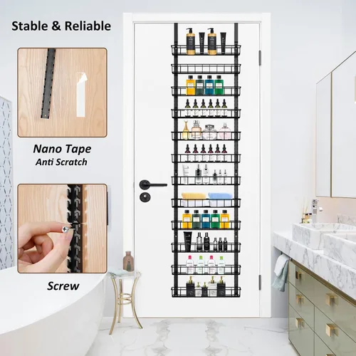 Miniatura 5 de Churboro Estante organizador de despensa sobre la puerta con 12 cestas ajustables, 12 niveles de doble uso, estante de especias para colgar o montar