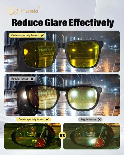 Miniatura 4 de Goiteia Lentes de conducción nocturna para hombres y mujeres, lentes amarillos para días lluviosos, antirreflejos desde los faros delanteros y Negro
