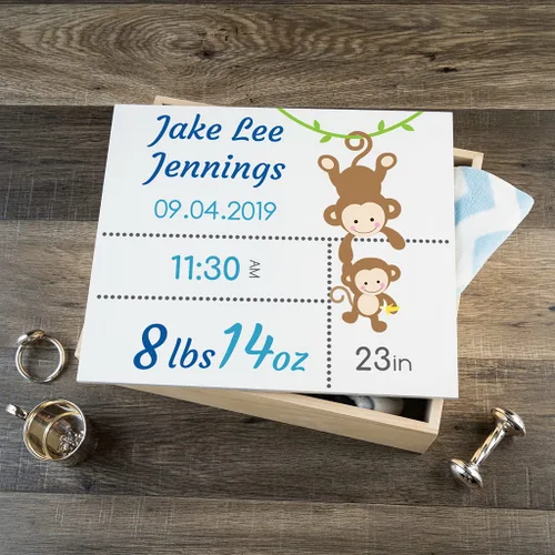 Miniatura 11 de Caja de recuerdo personalizada para bebé (huellas azules, regulares)