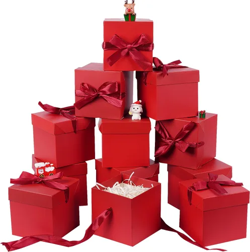 Elephant-package Paquete de 12 cajas de regalo pequeñas con tapas, cajas de regalo rojas con cinta para Navidad, día de San Valentín, embalaje de