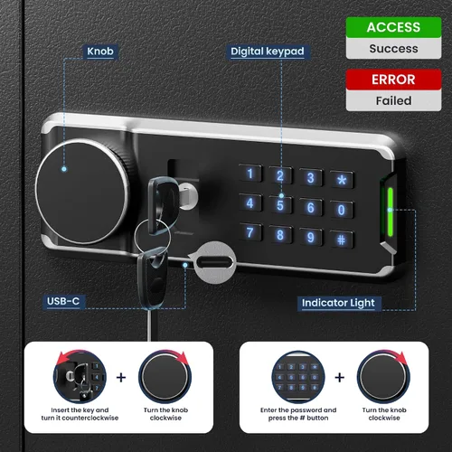 Miniatura 5 de KornerBatl Caja de bloqueo de llave de 65 posiciones con código, soporte de pared electrónico resistente para llaves con ranura de depósito y luz