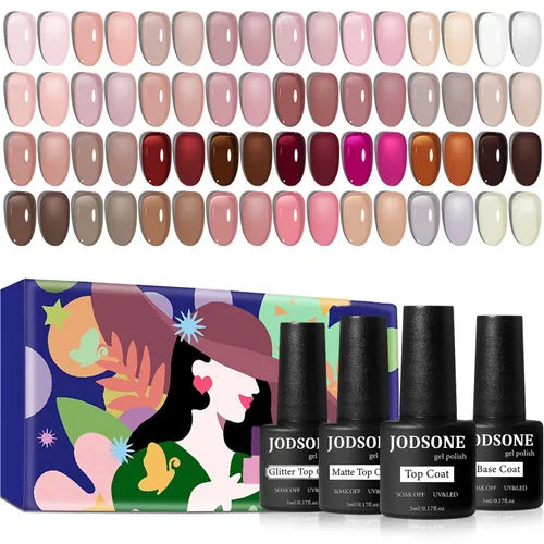 Miniatura 23 de JODSONE Juego de 36 esmaltes de uñas de gel, 32 colores, capa base, capa superior brillante mate y purpurina, juego de esmalte de uñas verde, azul