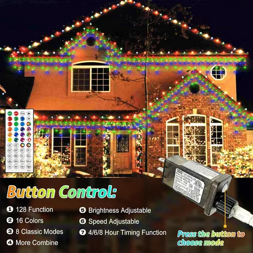 Miniatura 7 de Luces de carámbano de Navidad de 49 pies, 128 funciones, para exteriores, con 504 LED, 8 modos y temporizador, cortina de luces para exteriores