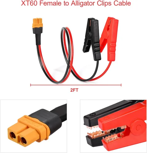 Miniatura 6 de ELFCULB XT60 a clips de cocodrilo, conector hembra XT60 de 12 AWG XT60, cable de desconexión rápida compatible con batería RC, estación de energía