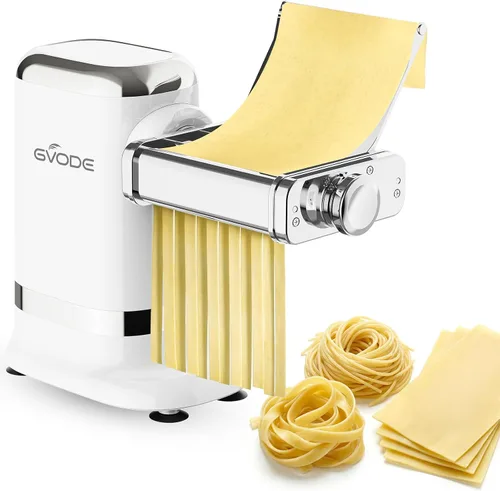 Miniatura 8 de GVODE Máquina eléctrica de pasta - Juego de rodillo y cortador de hojas de pasta 3 en 1 700 W máximo motor, incluye máquina de fettuccine y Blanco