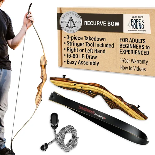 Southwest Archery Tigershark Takedown - Arco recurvo – Versiones estándar y PRO – Arco de caza de 62 pulgadas – zurdo y diestro – Pesos de tracción