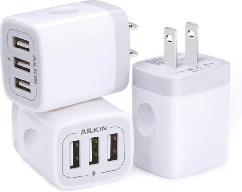 Miniatura 7 de AILKIN Cargador de pared USB de 3 unidades, adaptador de carga triple, bloque de carga rápida, cargador para el hogar, enchufe de cubo para iPhone