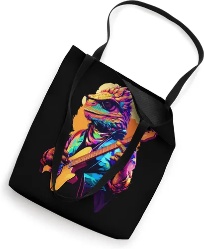 Miniatura 2 de Cool animal lovers synthwave art bearded dragon guitarist Tote Bag