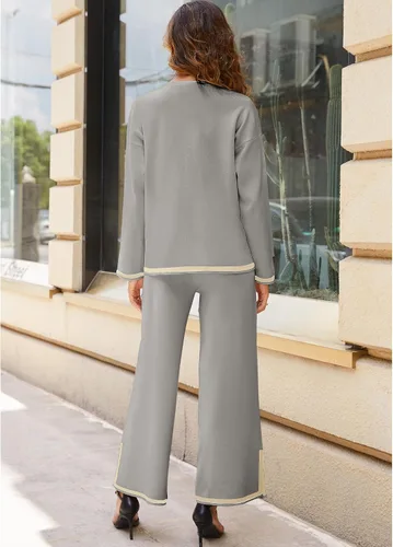Miniatura 4 de Himosyber Conjunto de suéter de 2 piezas para mujer, sudadera de punto sin botones y pantalones deportivos