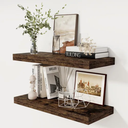 Miniatura 61 de Fun Memories - Estante flotante de 12 pulgadas, estantes de pared de madera rústica para decoración de pared y almacenamiento, estante flotante