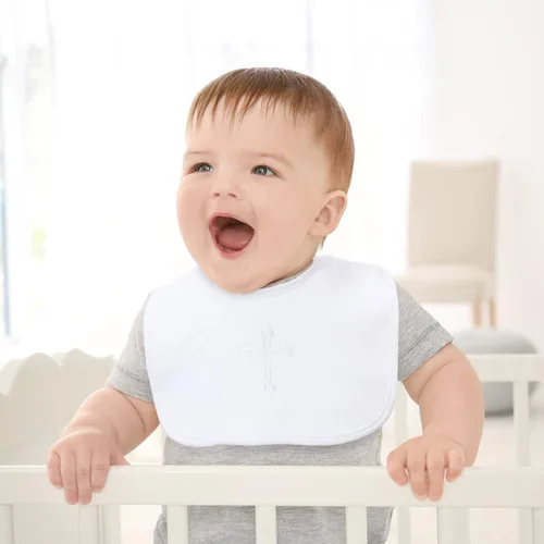 Miniatura 7 de Hicarer 5 piezas de regalos de bautismo para niños y niñas, incluyendo babero blanco bordado cruz babero bautizo zapatos y calcetines para bebé bebé