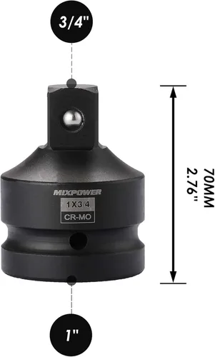 Miniatura 3 de MIXPOWER Adaptador y reductor de enchufe de impacto de 1 pulgada (F) a 3/4 pulgadas (M), acero al cromo molibdeno, retén de bola, extremo cuadrado