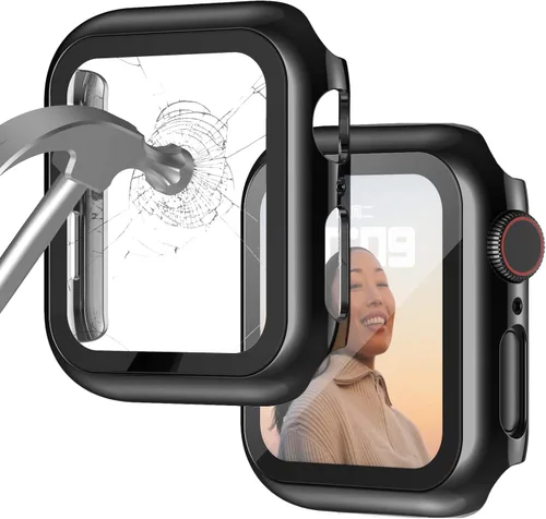 Miniatura 11 de Funda compatible con Apple Watch de 1 37⁄64 pulgadas (40 mm), serie 6/5/4/SE, con protector de pantalla de vidrio templado integrado, carcasa Negro