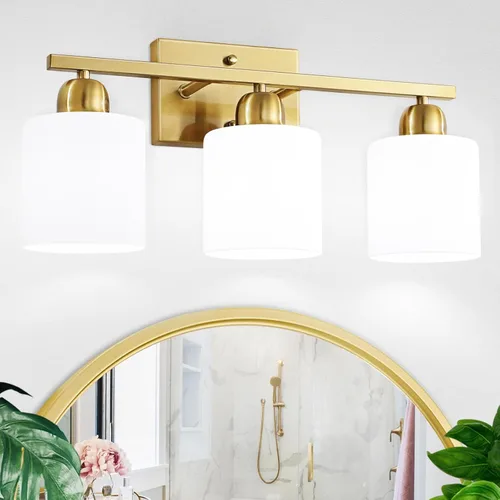 Miniatura 40 de Luz de baño de níquel cepillado, Luz de tocador de baño de 2 luces de níquel cepillado, Lámpara de tocador con pantallas de vidrio esmerilado blanco