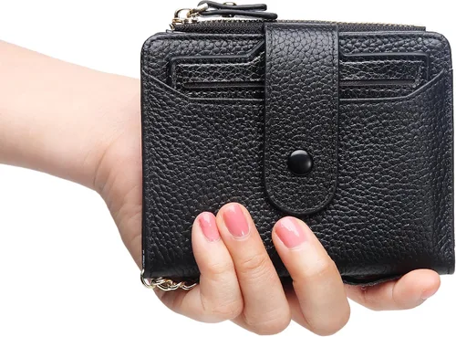 Miniatura 7 de Mini cartera plegable de cuero suave con protección RFID, para mujer, con funda para tarjeta, con ventana de identificación, monedero