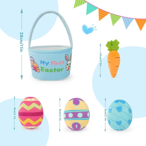 Cesta de peluche de conejo de Pascua, paquete de 5 juguetes de peluche de zanahoria de huevo de Pascua, cestas de regalo para bebés, juguete de caza