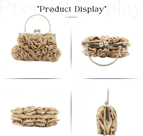 Miniatura 2 de Bolso de mano de noche para mujer, diseño floral, de satén, con correa desmontable, para bodas, fiestas, bailes de graduación