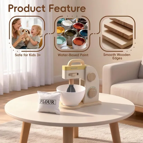 Miniatura 4 de FReniland Mezclador de juguete de madera para niños pequeños, máquina mezcladora de hornear para juegos de rol de cocina, juguete de cocina