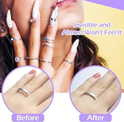 Miniatura 6 de 100 piezas de ajuste de tamaño de anillo para anillos sueltos con herramienta de medición de tamaño de anillo, protectores de anillo invisibles