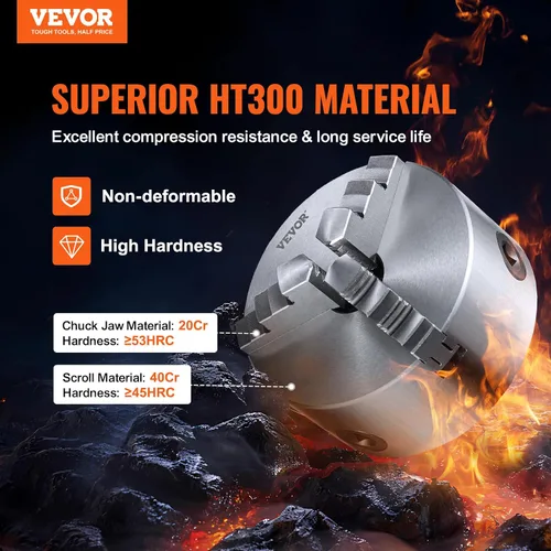 Miniatura 2 de VEVOR Mandril de torno de 3 mordazas, mandril de torno autocentrante de 6'', rango de sujeción de 0.14-6.3 pulgadas/3.5-160 mm con tornillos