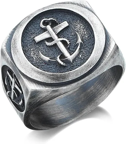 Anillo de anclaje de plata, 925 K oxidado elegante anillo de ancla marinero, 0.041 libras, 0,70 x 0,70 pulgadas, regalo para marineros, anillo de