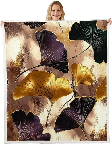 Miniatura 10 de Manta de hojas de Ginkgo de color amarillo, verde azulado, Ginkgo Biloba, manta de forro polar para niños y niñas, manta botánica de 40 x 50