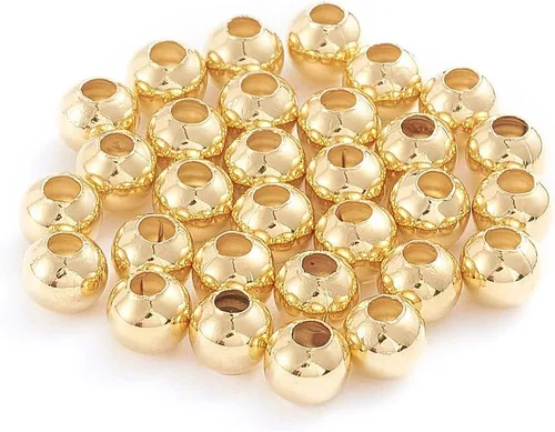 Miniatura 9 de Beadthoven - 500 cuentas redondas de acero inoxidable de 0.079 pulgadas (0.079 in), cuentas de metal redondas lisas doradas, espaciadores, bolas
