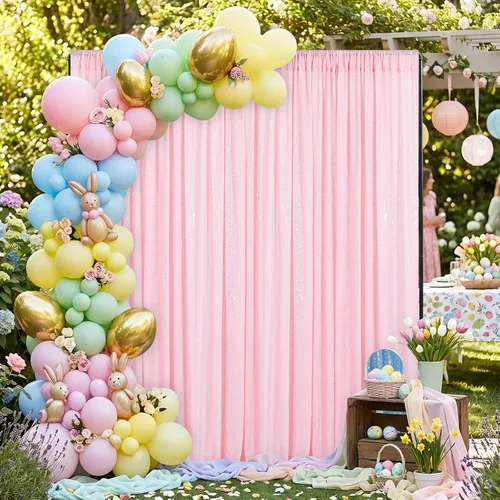 Miniatura 7 de Cortinas de fondo de lentejuelas rosas de 2 piezas, 2 pies x 8 pies, fondo de fotografía, cortina para fiestas con purpurina, fondo de boda, tela