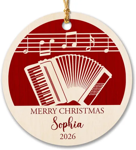 Adorno de Navidad de instrumento musical de acordeón, nombre personalizado y adorno de año para acordeonista, regalo de profesor de música de