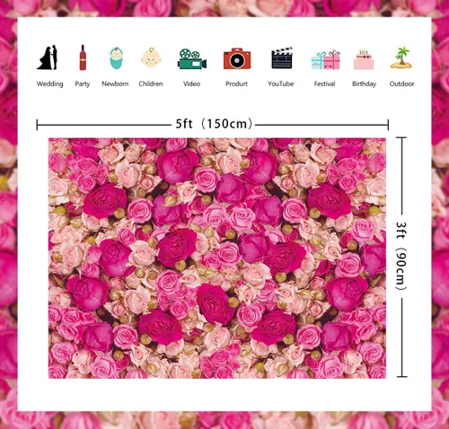 Miniatura 5 de Fondo de pared de rosas rojas y rosas rosas para el Día de la Madre, telón de fondo para fotografía de niñas, princesa, cumpleaños, baby shower