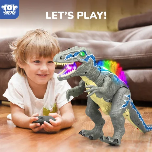 Miniatura 8 de STEAM Life Dinosaurios con control remoto para niños de 3 a 12 años, dinosaurios con luz LED, juguete robot velociraptor Gris