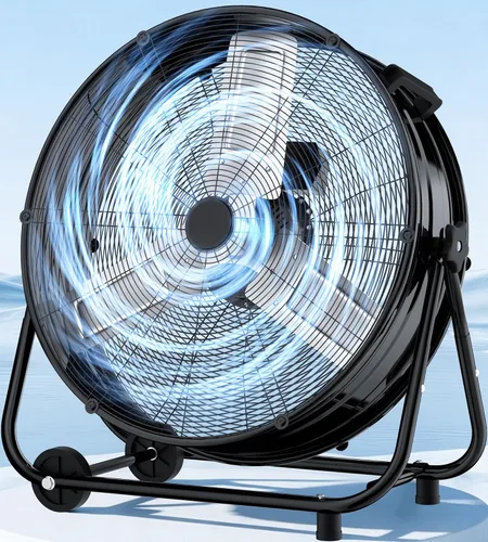 Miniatura 10 de Landeagle Ventilador de piso industrial de alta velocidad de 24 pulgadas con construcción de metal, ventilador de tambor resistente de 8800 CFM