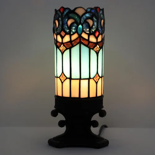 Miniatura 5 de Pequeña Lámpara Tiffany Mini Lámpara de Mesa de Vidrio Emplomado Luz de Escritorio Nocturna Base de Resina de Bronce 4" P x 4" A x 10.5" A