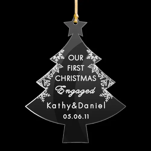 Miniatura 8 de EDSG Decoración personalizada para árbol de Navidad, corazón acrílico, nuestra primera Navidad para parejas comprometidas, decoración de árbol