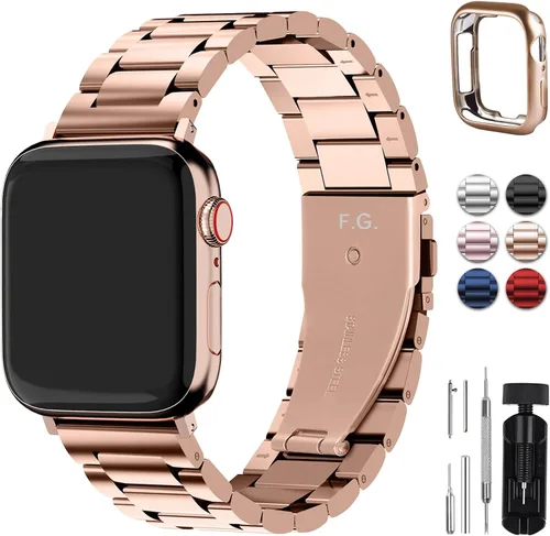Miniatura 13 de Fullmosa Banda de Metal Compatible con Correas de Apple Watch de 1.61, 1.58, 1.5, 1.81, 1.93, 1.77, 1.73, 1.65 pulgadas, Correa iWatch con Estuche