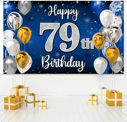 Miniatura 271 de Decoración de feliz cumpleaños 35, globo azul y plateado de 35 años, cartel grande de telón de fondo de cumpleaños, suministros para fiesta de 35th