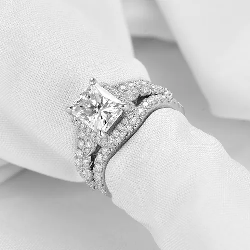 Miniatura 2 de DovEggs Anillo de compromiso con halo oculto de moissanita de plata de ley de 3 quilates de 0.276 x 0.354in G-H-I con detalles para mujer, moissanita