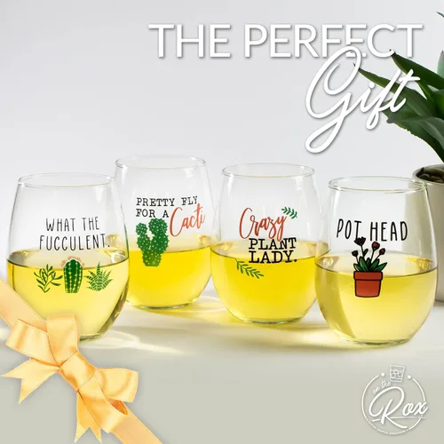 Miniatura 4 de Regalos de vino de cactus y plantas suculentas para mujer, juego de 4 divertidas copas de vino de 15 onzas, taza de regalo para amantes