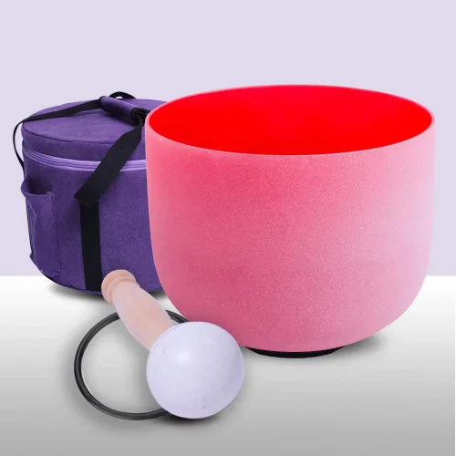 Miniatura 9 de Cuenco de cristal de cuarzo esmerilado de color púrpura de 432 Hz con diseño de corona B de 8 pulgadas con bolsa resistente Nota F de 432 Hz