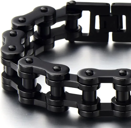Miniatura 3 de Pulsera de cadena de motocicleta resistente para hombre, de acero inoxidable, color plateado, pulido