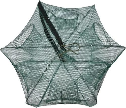 Miniatura 2 de Trampa de red de pesca plegable automática para cangrejos, minnow, Crawdad, langosta, camarones, material de nailon altamente duradero (6 agujeros)