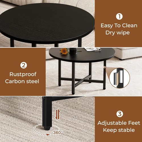 Miniatura 5 de Mesa de Centro, Mesas de Centro Pequeñas de 23.6", Mesas de Centro Redondas Negras para Sala de Estar, Mesa de Piso para Sentarse en el Suelo, Mesa