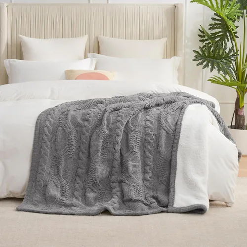 Miniatura 6 de Amélie Home - Manta de punto trenzado para sofá, mantas suaves y acogedoras de sherpa de chenilla para sofá, silla, hogar confortable, 50 x 60