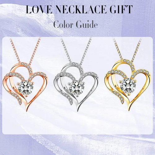 Miniatura 6 de Collar de corazón de amor para mujer, plata de ley 925, chapado en oro, juego de 5A CZ para niñas, collar de aniversario, cumpleaños, joyería