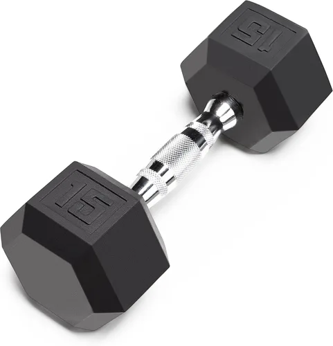 Miniatura 10 de Marcy - Mancuerna hexagonal de goma clásica con agarre estriado para entrenamiento de fuerza y culturismo, 5 libras - 50 libras, mancuerna