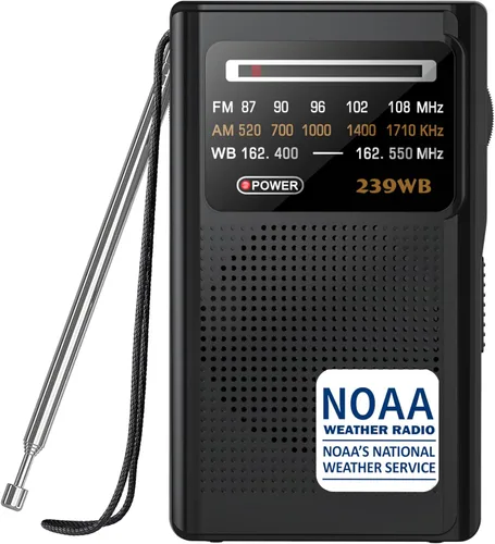 Greadio NOAA Radio Meteorológica, Conector de Auriculares Estéreo, Radio Transistor Portátil AM/FM Operada por Batería con la Mejor Recepción,