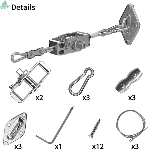 Miniatura 2 de SunnyRoyal Kit de accesorios para toldo con cuerda de alambre de tensión de 18 pies para parasol triangular, juego de accesorios para jardín al aire